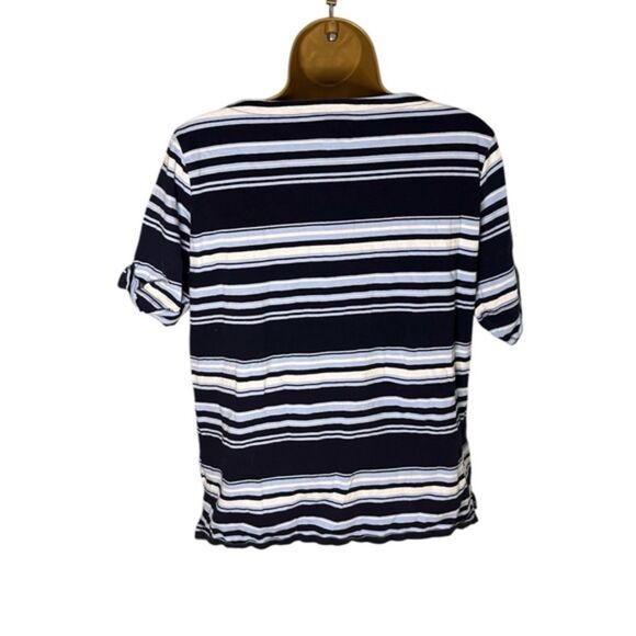 Basic Editions Striped Short Sleeve Tee Navy Combo L - Picture 6 of 6